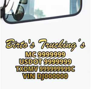 two color usdot truck door decal sticker lettering