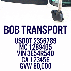 Company Name Decal with USDOT, MC, VIN, CA, GVW