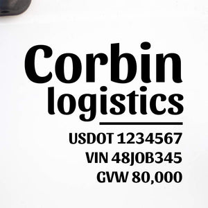 Company Name Decal with Regulation Numbers