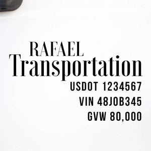 Company Name Decal with Regulation Numbers