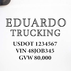 Company Name Decal with Regulation Numbers