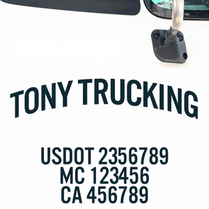 Curved Company Name Decal with USDOT, MC, CA