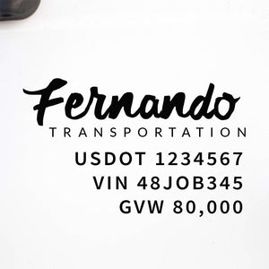 Company Name Decal with Regulation Numbers