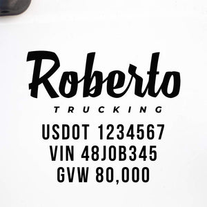 Company Name Decal with Regulation Numbers