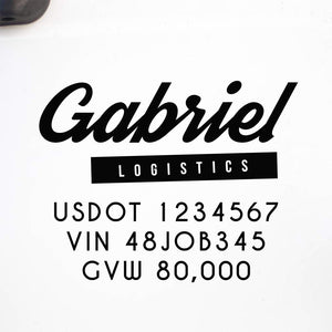 Company Name Decal with Regulation Numbers