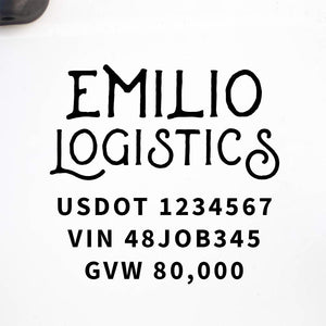 Company Name Decal with Regulation Numbers