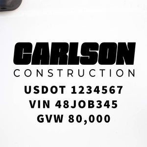 Company Name Decal with Regulation Numbers