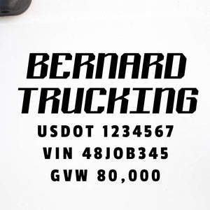 Company Name Decal with Regulation Numbers