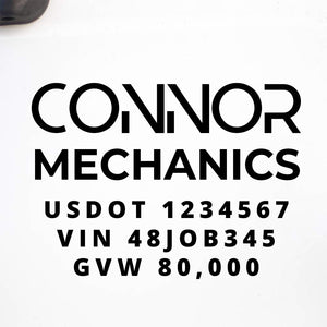Company Name Decal with Regulation Numbers