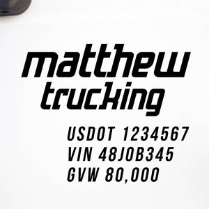 Company Name Decal with Regulation Numbers