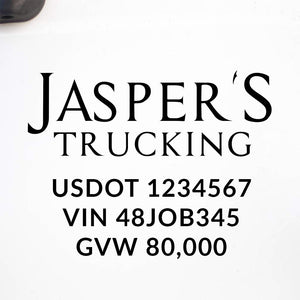 Company Name Decal with Regulation Numbers