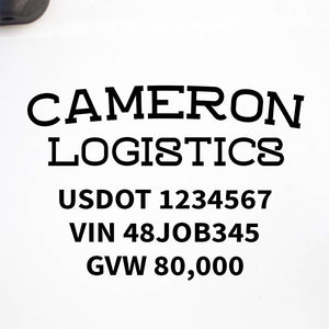 Company Name Decal with Regulation Numbers