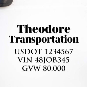 Company Name Decal with Regulation Numbers