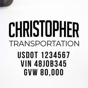 Company Name Truck Decal with Regulation Lines