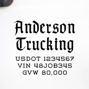 Company Name Decal with Regulation Numbers