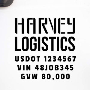 Company Name Decal with USDOT, VIN, GVW