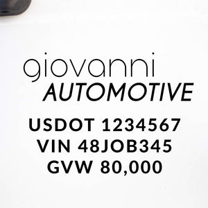 Company Name Decal with Regulation Numbers