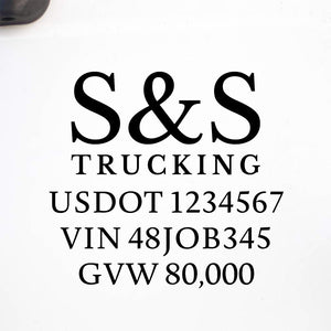 Company Name Truck Decal with Regulation Lines