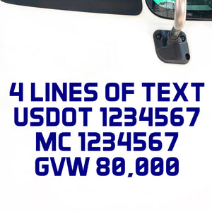 4 lines of text usdot mc gvw kyu decal sticker