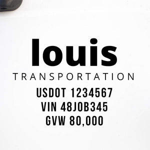 Company Name Truck Decal with Regulation Lines