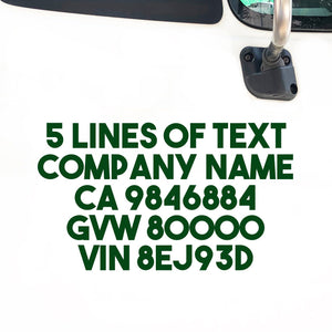 5 Lines of Text Decal Sticker, USDOT