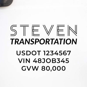 Company Name Truck Decal with Regulation Lines