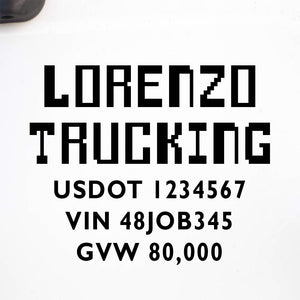 Company Name Decal with Regulation Numbers