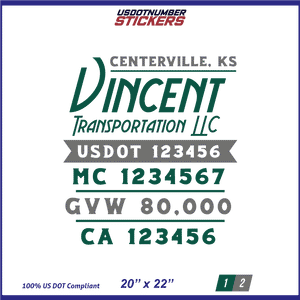 Company Name, Truck Door Decal, Location, USDOT, MC, CA, GVW