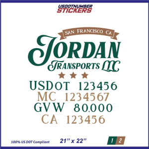 Company Name, Truck Door Decal, Location, USDOT, MC, CA, GVW