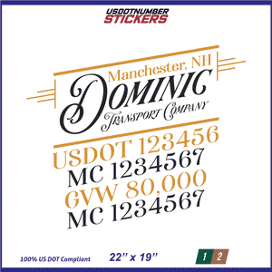 Company Name, Truck Door Decal, Location, USDOT, MC, CA, GVW