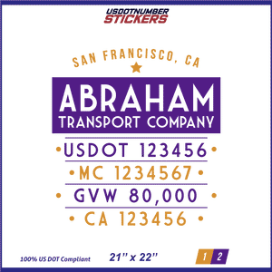 Company Name, Truck Door Decal, Location, USDOT, MC, CA, GVW