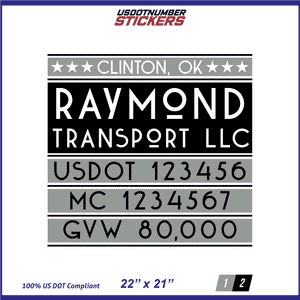 Company Name, Truck Door Decal, Location, USDOT, MC, CA, GVW