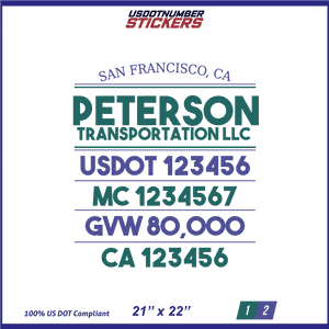Company Name, Truck Door Decal, Location, USDOT, MC, CA, GVW