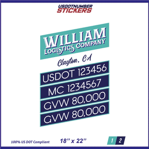 Company Name, Truck Door Decal, Location, USDOT, MC, CA, GVW