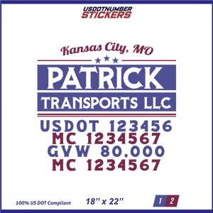 Company Name, Truck Door Decal, Location, USDOT, MC, CA, GVW