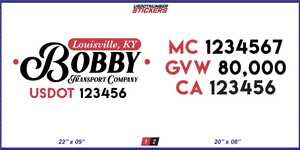 Company Name, Truck Door Decal, Location, USDOT, MC, CA, GVW