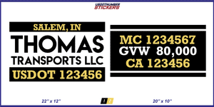 Company Name, Truck Door Decal, Location, USDOT, MC, CA, GVW