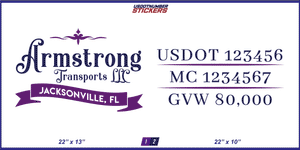 Company Name, Truck Door Decal, Location, USDOT, MC, CA, GVW