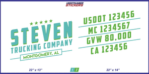 Company Name, Truck Door Decal, Location, USDOT, MC, CA, GVW