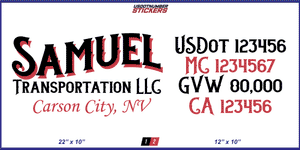 Company Name, Truck Door Decal, Location, USDOT, MC, CA, GVW