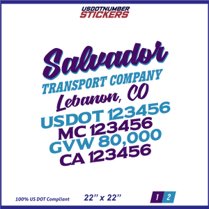 Company Name, Truck Door Decal, Location, USDOT, MC, CA, GVW