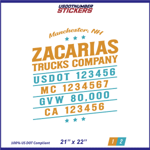 Company Name, Truck Door Decal, Location, USDOT, MC, CA, GVW