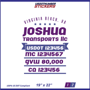 Company Name, Truck Door Decal, Location, USDOT, MC, CA, GVW