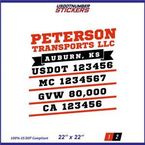 Company Name, Truck Door Decal, Location, USDOT, MC, CA, GVW