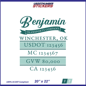 Company Name, Truck Door Decal, Location, USDOT, MC, CA, GVW