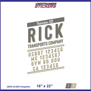 Company Name, Truck Door Decal, Location, USDOT, MC, CA, GVW