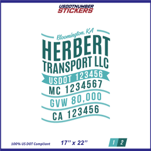 Company Name, Truck Door Decal, Location, USDOT, MC, CA, GVW