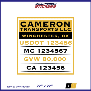 Company Name, Truck Door Decal, Location, USDOT, MC, CA, GVW