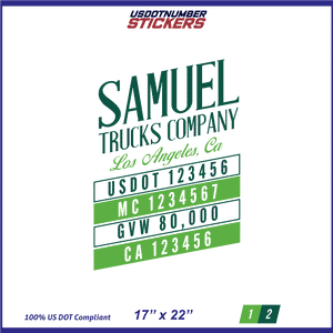 Company Name, Truck Door Decal, Location, USDOT, MC, CA, GVW