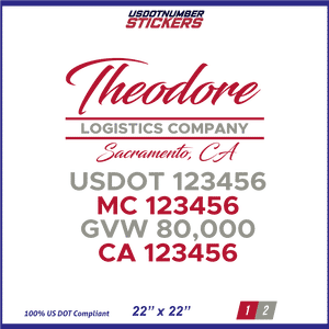 Company Name, Truck Door Decal, Location, USDOT, MC, CA, GVW